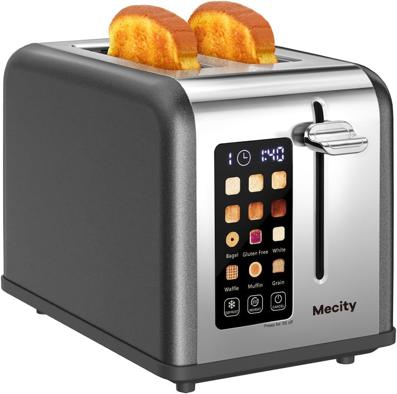 Mecity 2 Slice Touch Screen Toaster, 1.5" Wide Slot, Stainless Steel Smart Toaster for Bagels, Muffins, Waffles, Gluten-Free Breads, Defrost, Reheat, Timer, 120V 825W, Grey Pearl - Image 1